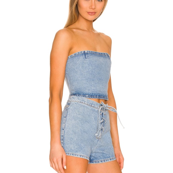 x REVOLVE Lace Up Top & Shortd in Medium Wash - Picture 4 of 11